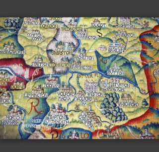 Antique Tapestry Map Worcestershire 1590 Old English Names Print Mounted