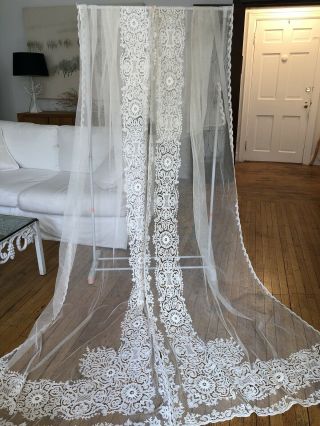 Antique Lace - Circa 1900,  Lovely Long Tambour Lace Curtains
