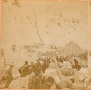 1898 Hundreds Of Gold Miners On Chilcoot Pass.  Kilburn Stereoview Photo