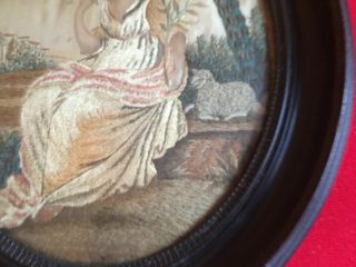 Antique Early 19th c.  Oval Silk Needlework Picture with Lamb Sheep & Dove Peace 4