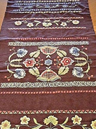 Antique Runner Arts And Crafts Hand Embroidered Wool Table Cover Flowers