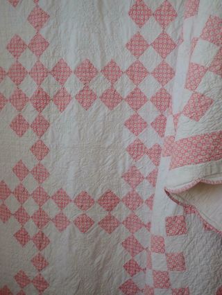 Sweetest Carolynanne 1930 Vintage Feedsack Pink & White Irish Chain Quilt 79x79