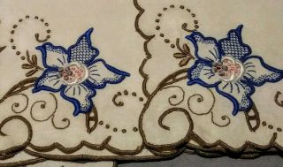 Set - 6 Exquisite Embroidered & Cutwork Madeira Floral Linen Napkins 11 " Square