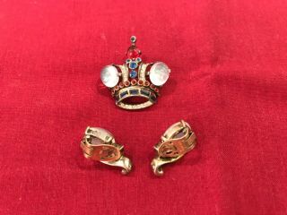 Vintage Crown Trifari Sterling Moonstone Rhinestone brooch/pin and earrings. 3
