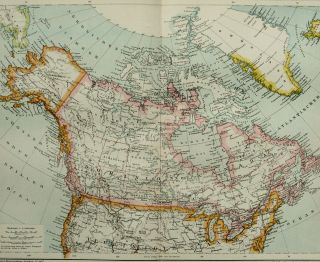 1895 Antique Map Of Canada And Alaska.  North America.  125 Years Old Chart