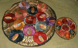 Large Vintage Antique Hungarian Hand Embroidered Silk Matyo Round Table Cover