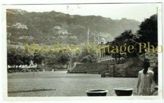 Postcard Size Photo Athletic Field Nr St Johns Cathedral Hong Kong Vintage 1925