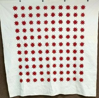 Christmas Red C 1890 - 1900 Stars Quilt Antique Lush Quilting Small Scale