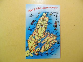 Map Of Cape Breton Island Nova Scotia Canada Vintage Postcard