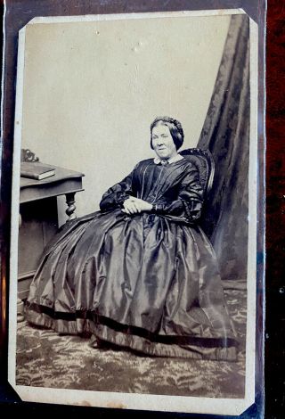 Antique Cdv Carte De Visite Photo Woman In Hoop Dress Civil War Era England?