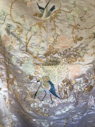 Antique Embroidered Silk Piano Shawl 43 X 42,  W/fringe 56 X 55