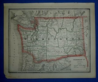 Vintage 1884 Atlas Map Washington Territory Old Antique & Authentic S&h