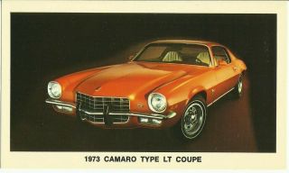 1973 (chevrolet) Camaro Type Lt Coupe Unsent Vintage Ad Promo Postcard Pc