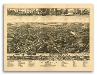1892 Tallapoosa Georgia Vintage Old Panoramic City Map - 20x28