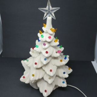 Vintage 16 " White Ceramic Christmas Tree - Light Plug In Tree