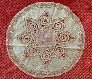 Antique French Handmade Normandy Lace Doily 39cm - Star - Valenciennes