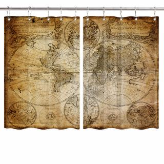 Old World Nautical Map Kitchen Curtains 2 Panel Set Decor Window Drapes