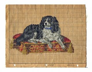 Antique Berlin Woolwork Hand Painted Chart Pattern King Charles Spanie