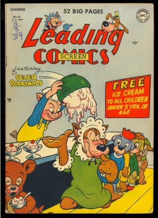 Leading Screen Comics 43 Golden Age Dc Funny Animal 1950 Fn