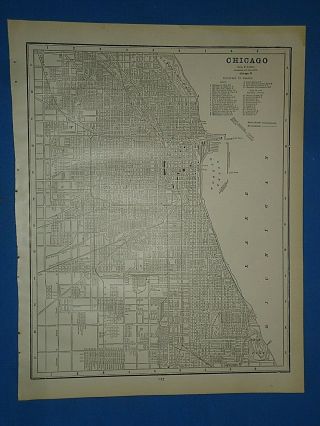 Vintage 1891 Chicago,  Illinois Old Antique Atlas Map 51419
