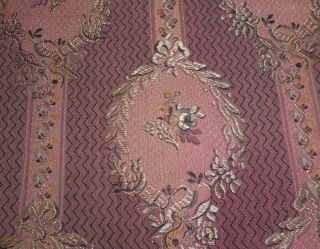 Antique French Cameo Floral Silk Brocade Jacquard Fabric Softened Plum Pink