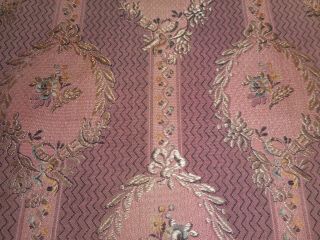 Antique French Cameo Floral Silk Brocade Jacquard Fabric Softened Plum Pink 2