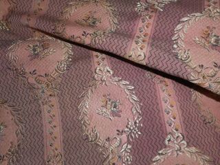 Antique French Cameo Floral Silk Brocade Jacquard Fabric Softened Plum Pink 3