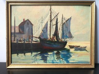 Mid Century Ship Nautical Seaside Oil Painting Signed A.  Weiland - 1952 - Framed