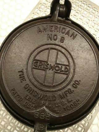 Vintage American Griswold Cast Iron Waffle Maker With High Base Cleaned