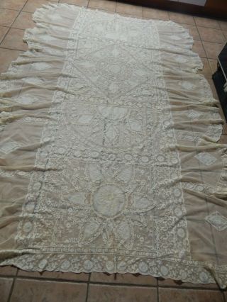Antique French Normandy Mixed Lace,  Hand Embroidered Bed Coverled 1