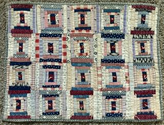 Authentic Antique Courthouse Steps Log Cabin Doll Quilt
