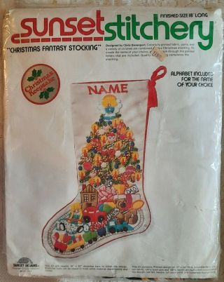 Sunset Stitchery Christmas Fantasy Stocking Crewel Embroidery Kit Vintage