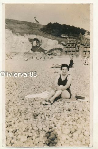 Vintage Photo - Pretty Woman Sitting On The Beach