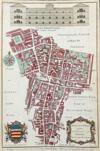 1755 London Old Map Street Plan Cripplegate Barbican Moorgate London Wall