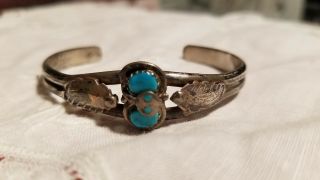 Vintage Zuni Turquoise Sterling Silver Cuff Bracelet By Effie Calavaza Signed