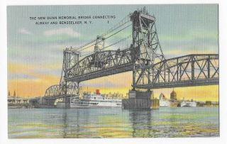 Vintage Linen Postcard The Dunn Memorial Bridge,  Albany & Rensselarer,  N.  Y.