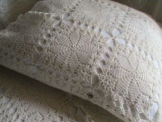 Vintage French Bed Cover,  Crochet Lace,  Cream 86” X 81”