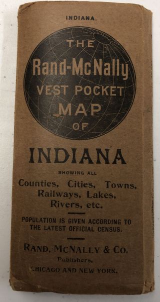 The Rand - Mcnally Vest Pocket Map Of Indiana Copywrite 1904 Old Vintage Antique