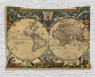 Vintage Tapestry Old Map Ancient World Print Wall Hanging Decor 80wx60l Inches