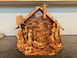 Vintage Hand Carved Wood Christmas Nativity Scene Creche Manger Set