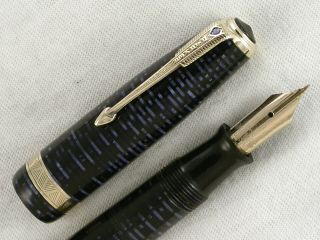 Vintage 1945 Azure Blue Striped Parker Vacumatic Major Fountain Pen Restored