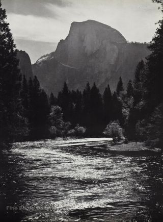 1959 Vintage Ansel Adams Half Dome And River Yosemite Landscape Photo Art 12x16