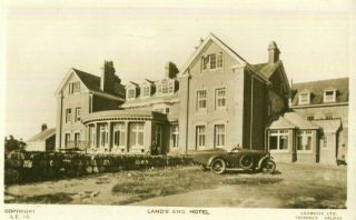 1920s Postcard Vintage Boat - Tail Sports Car At Lands End Hotel Cornwall