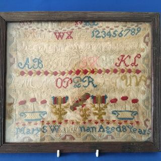 Antique Victorian Sampler Needlework By Mary S Wardman Aged 8,  Alphabet,  Numbers