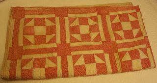 Antique Vintage Pink White Quilt 70 " X 87 " Hand And Machine Sewn Very Old