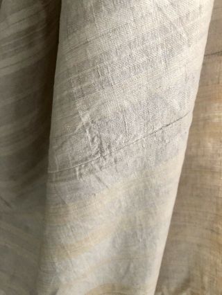 Wide Antique French Linen Ticking Faded Sand Tones Central Seam C1880
