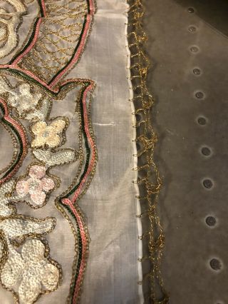 Antique Islamic Ottoman Turkish Gold Metallic Thread Embroidery Linen Cloth 3