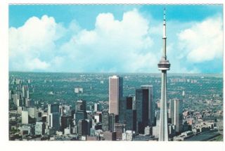 Cn Tower And Skyline,  Toronto,  Ontario,  Vintage 1976 Chrome Aerial View Postcard