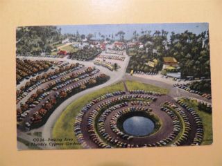 Cypress Gardens Winter Haven Florida Vintage Linen Postcard Aerial View Parking
