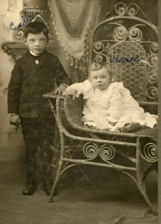 Antique Cabinet Card Photo Little Boy & Baby Id 